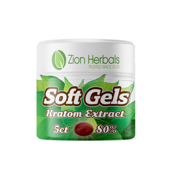 Zion Herbals Kratom Soft Gel 5ct with 80% MIT Kratom Extract