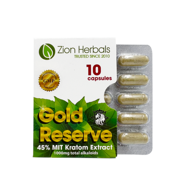 Zion Herbals Gold Reserve with 45% MIT Kratom Extract Capsules
