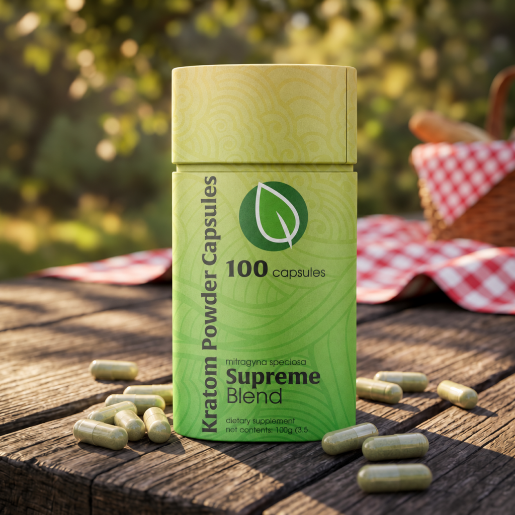 Kratom powder capsules supreme blend 100 ct