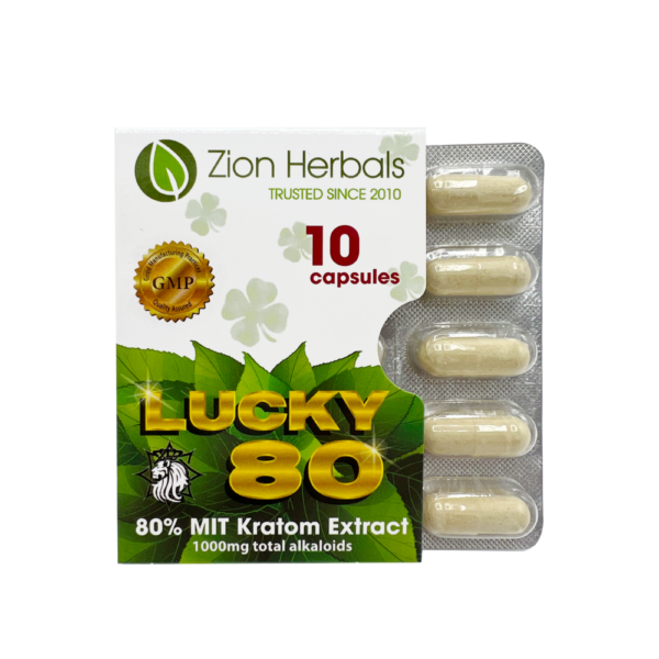 Zion Herbals Lucky 80 with 80% MIT Kratom Extract Capsules