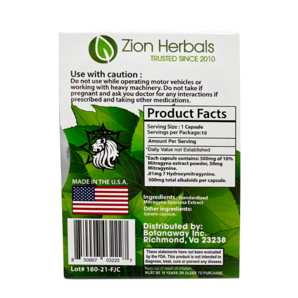 Zion Herbals Silver Series with 10% MIT Kratom Extract Capsules