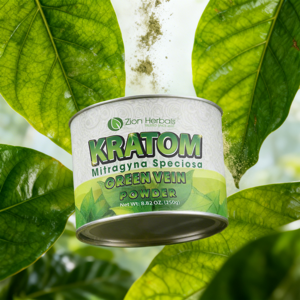 Kratom Powder Green Vein Canister Zion Herbals