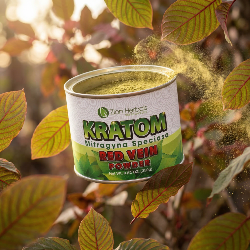 Kratom Powder Red Vein Canister Zion Herbals