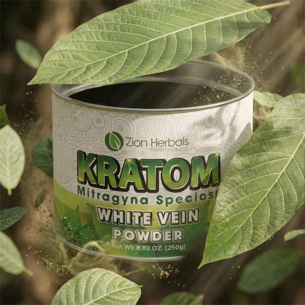 Kratom Powder White Vein Canister Zion Herbals