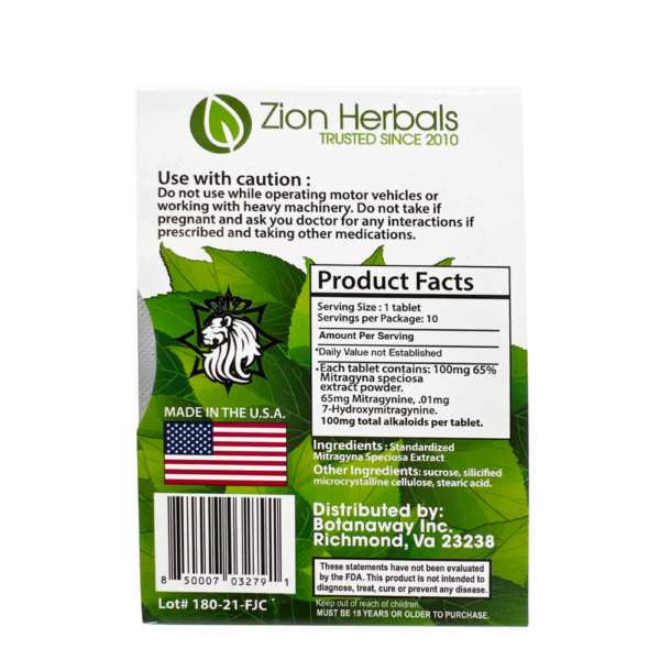 Zion Herbals 65 Salt with 65% MIT Kratom Extract Tablets