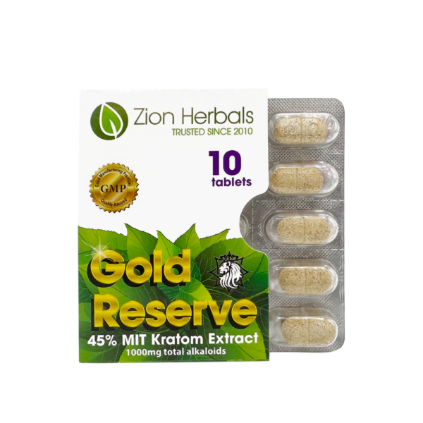 Zion Herbals Gold Reserve with 45% MIT Kratom Extract Tablets