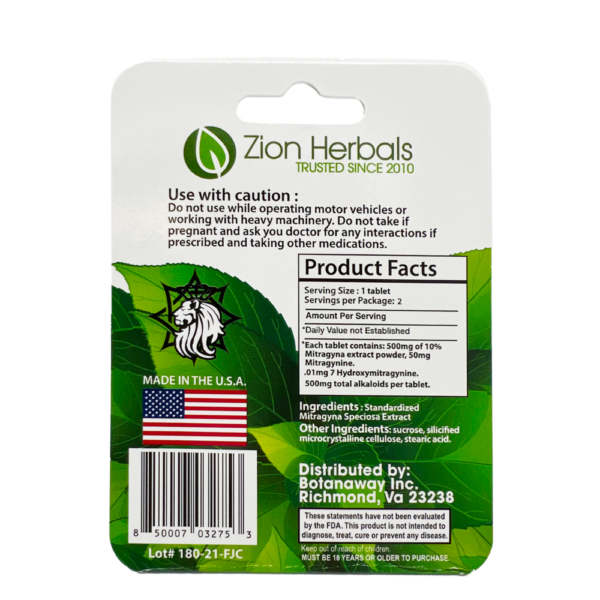 Zion Herbals Silver Series with 10% MIT Kratom Extract Tablets