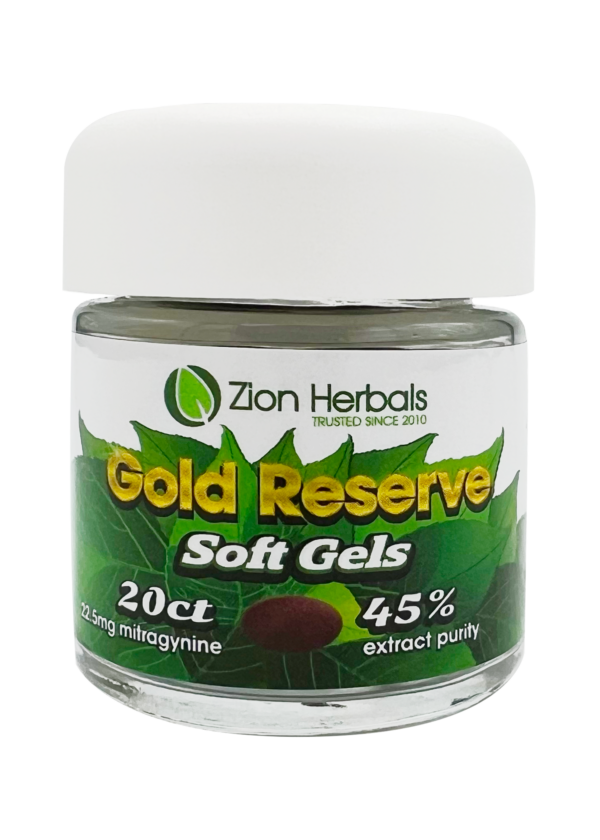 Zion Herbals Gold Reserve 20ct with 45% MIT Kratom Soft Gel