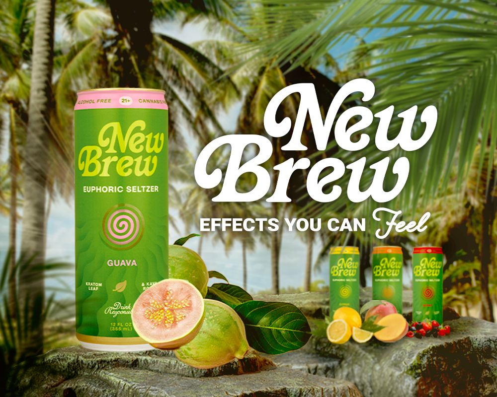 New Brew Alcohol Free 12 oz Sparkling Seltzer with New Guava Flavor Kratom and Kava Beverage