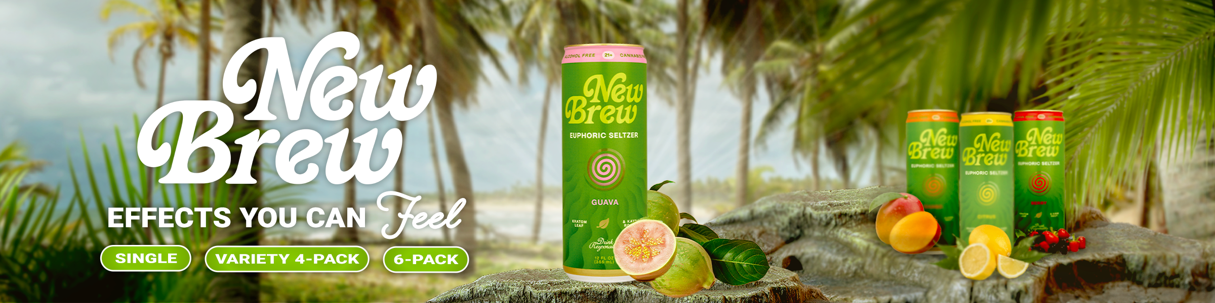 New Brew Euphoric Seltzer 12 oz Kratom and Kava Guava Flavor