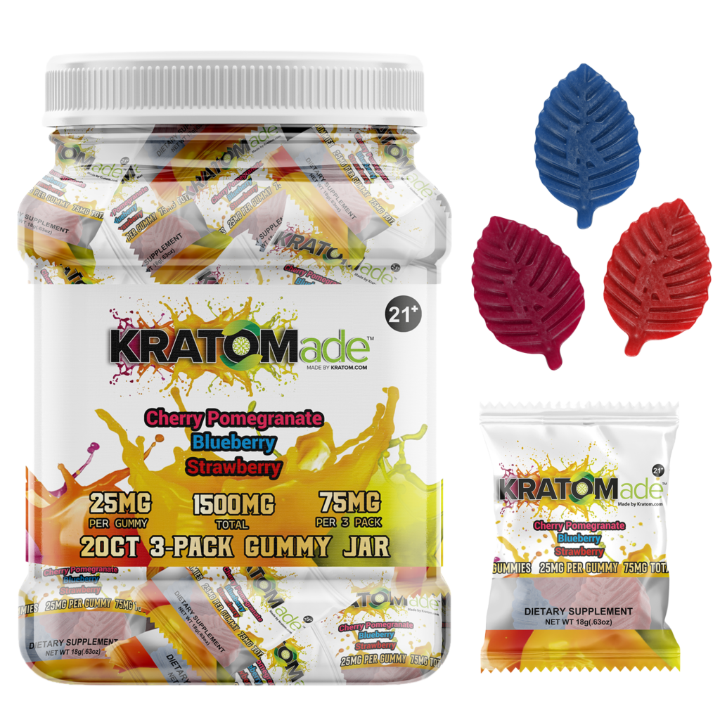 Kratom Gummies Cherry Blueberry Strawberry - Kratomade - 20ct