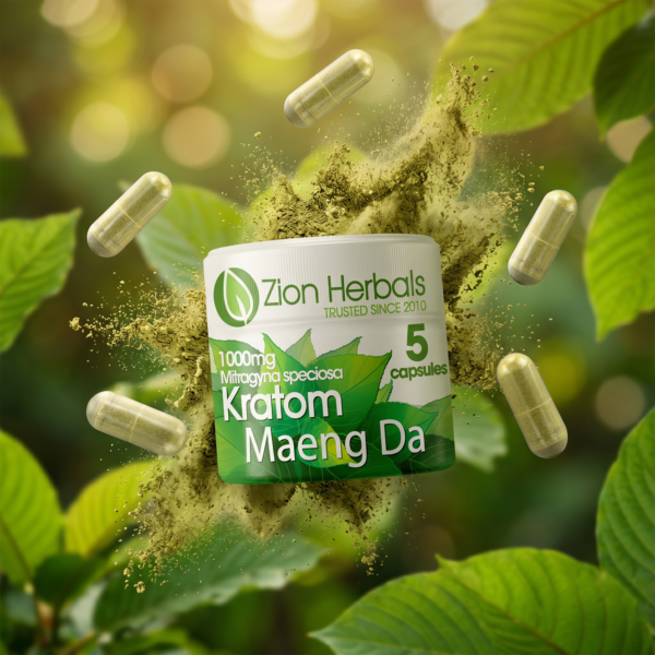 Zion Herbals Maeng Da Kratom Powder Capsules 5ct