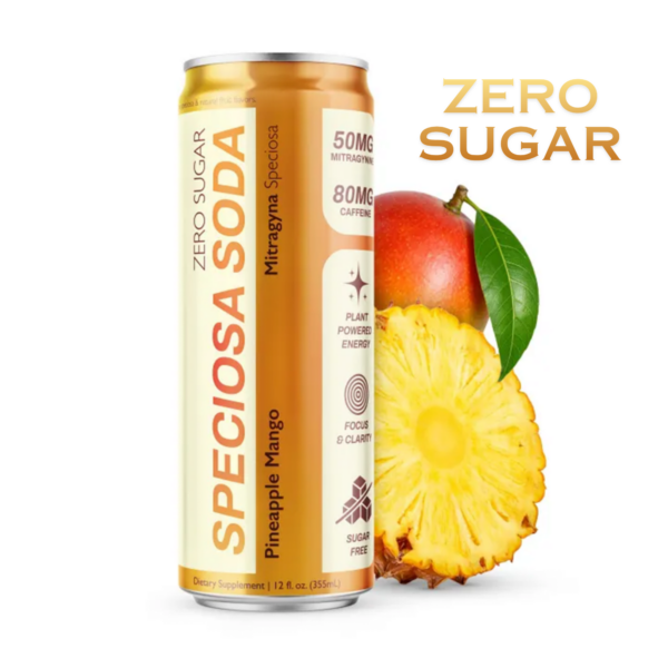 Kratom Drink and Caffeine Speciosa Soda Pineapple Mango - Zero Sugar