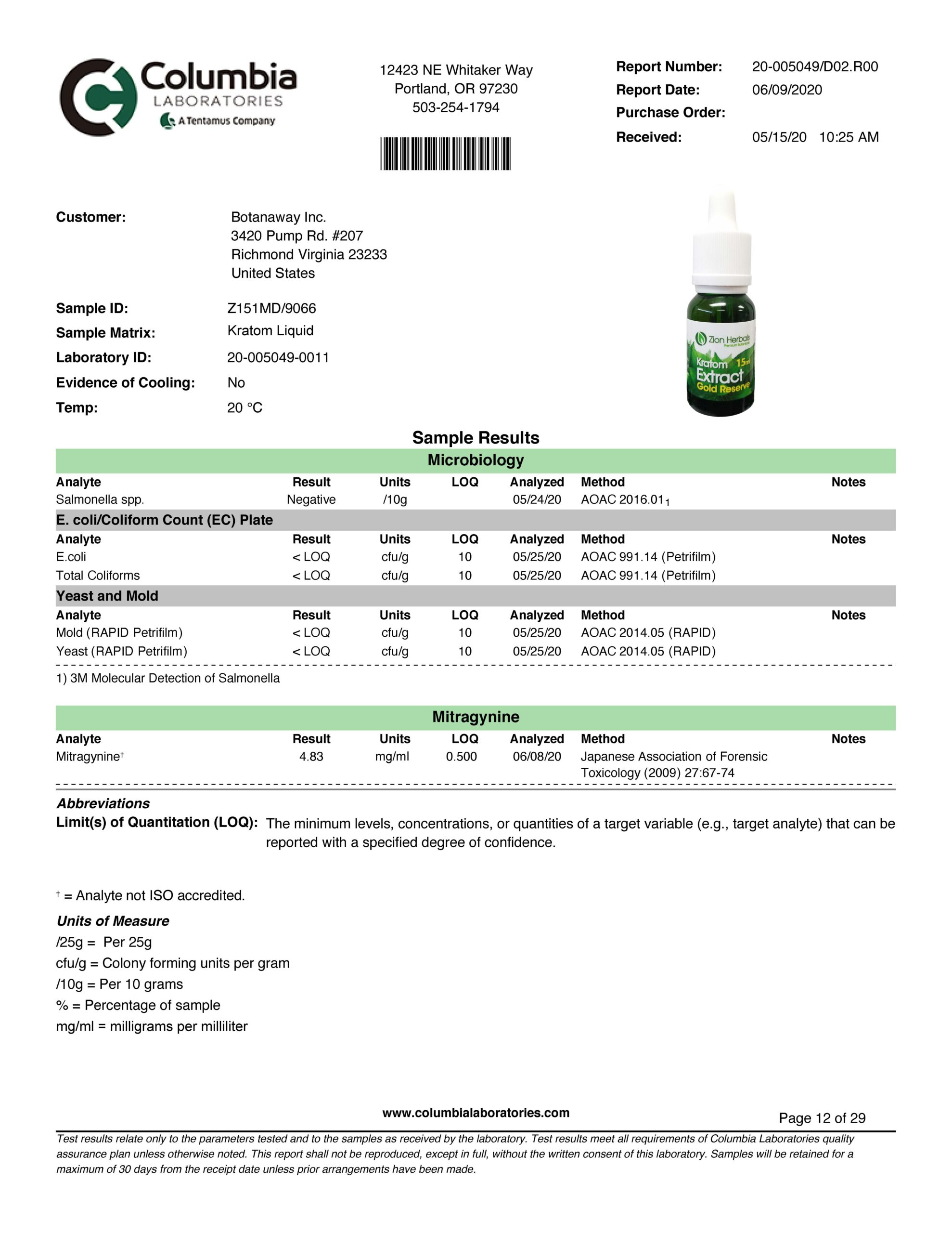 Zion Herbals 15ml Gold reserve Liquid Kratom Extract Z15V1